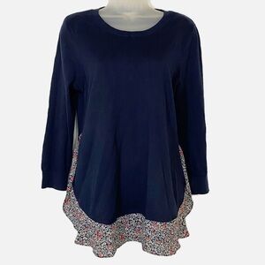 LOFT | Navy Blue Top With Floral Print Peplum